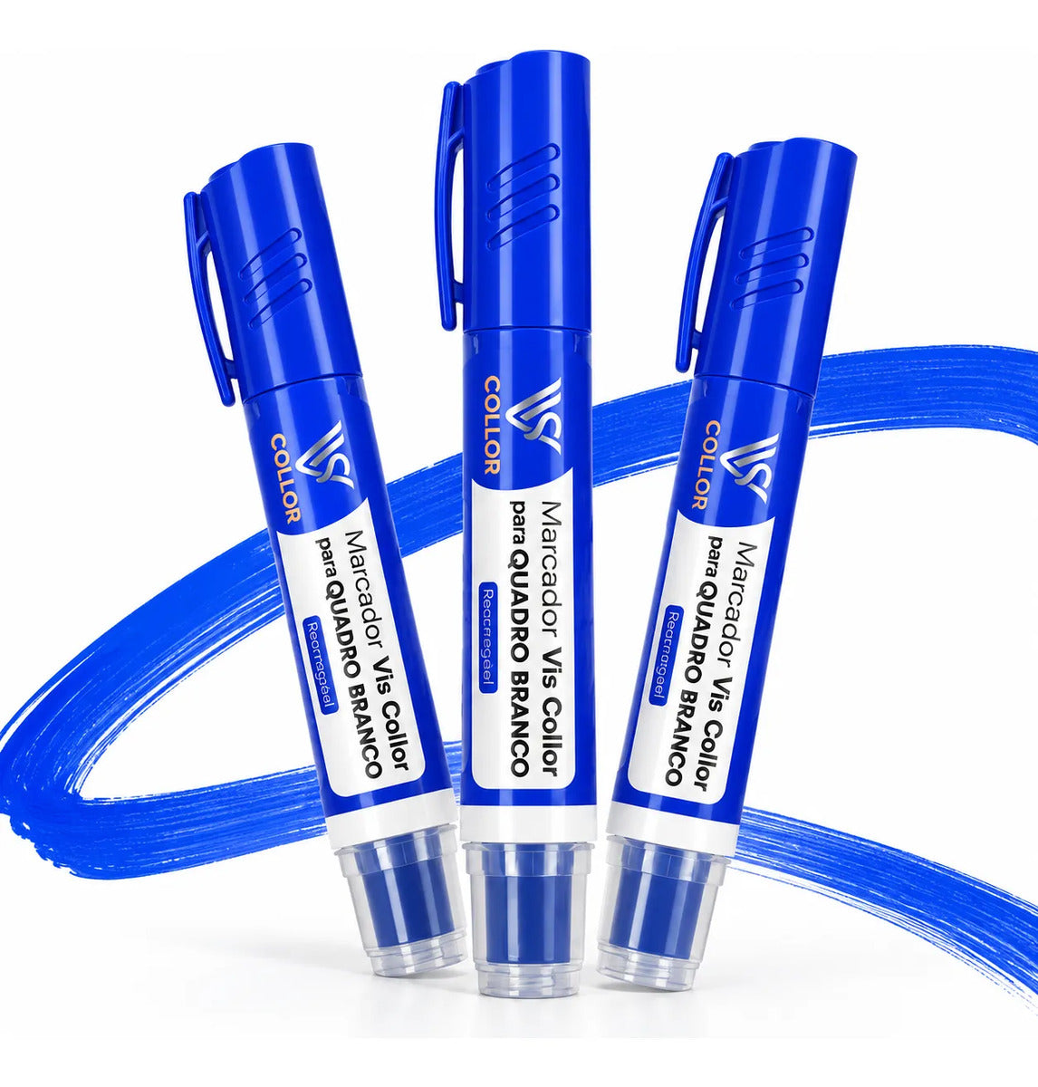 Marcador Canetão Para Quadro Branco Recarregavel  Kit 3 Azul