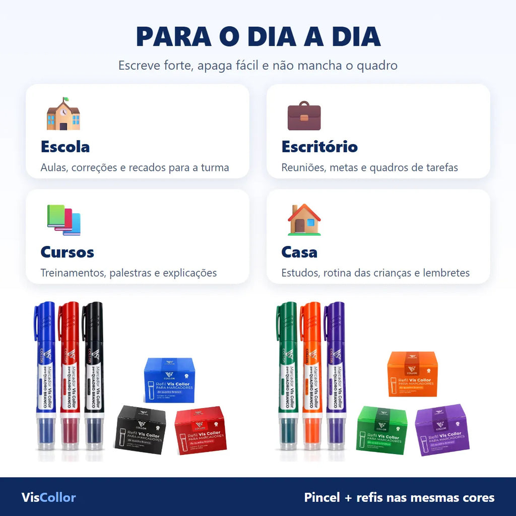 Pincel Quadro Branco Recarregável Kit 3 + 36 Refil