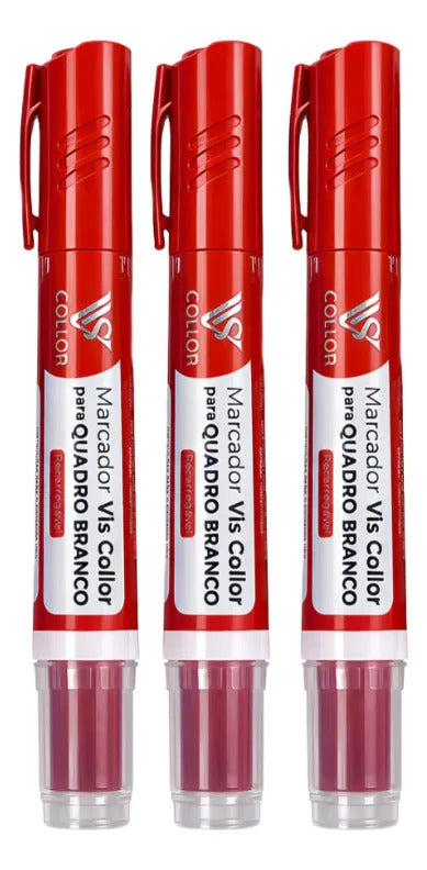Marcador Canetão Para Quadro Branco Recarregavel  Kit 3 Vermelho
