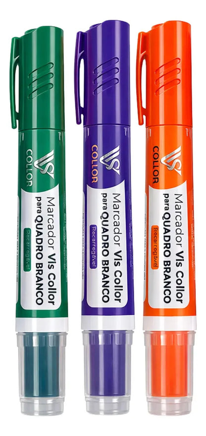 Kit 3 Pincel Para Quadro Branco Recarregave -não Mancha Verde-violeta-laranja