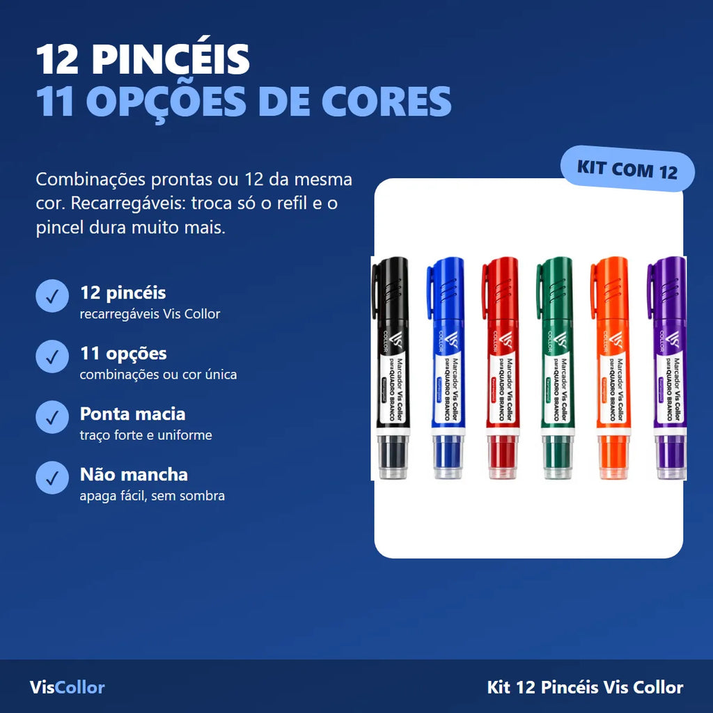 Caneta Para Quadro Branco Kit 12 Unidades