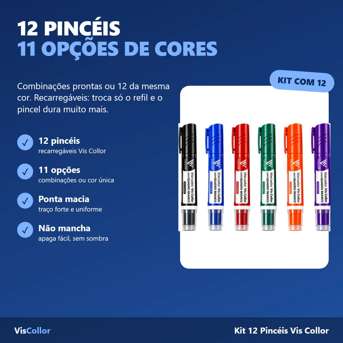 Caneta Para Quadro Branco Kit 12 Unidades