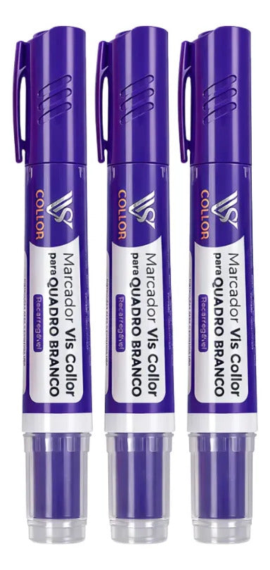 Marcador Canetão Para Quadro Branco Recarregavel  Kit 3 Violeta