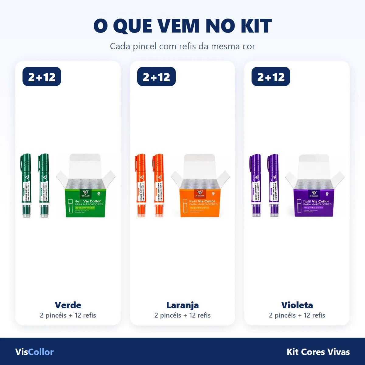 Kit 6 Pincel Quadro Branco Cores Vivas + 36 Refis