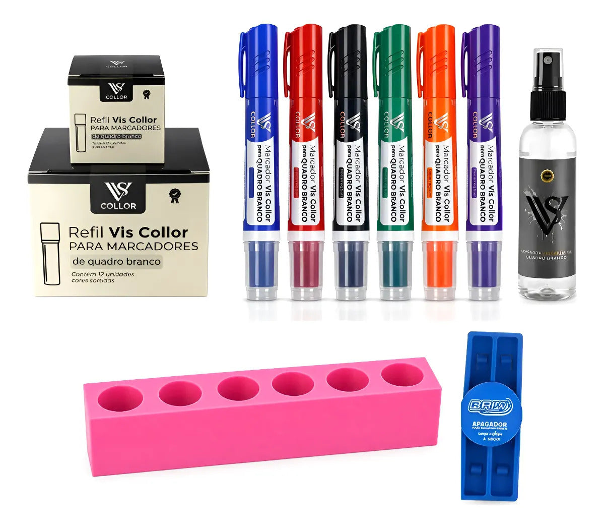 Pincel Quadro Branco Kit Professor 18 Recargas Suporte