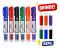 Kit 6 Pincel Tinta De Quadro Branco Lousa+6 Refis De Brinde 6 Cores