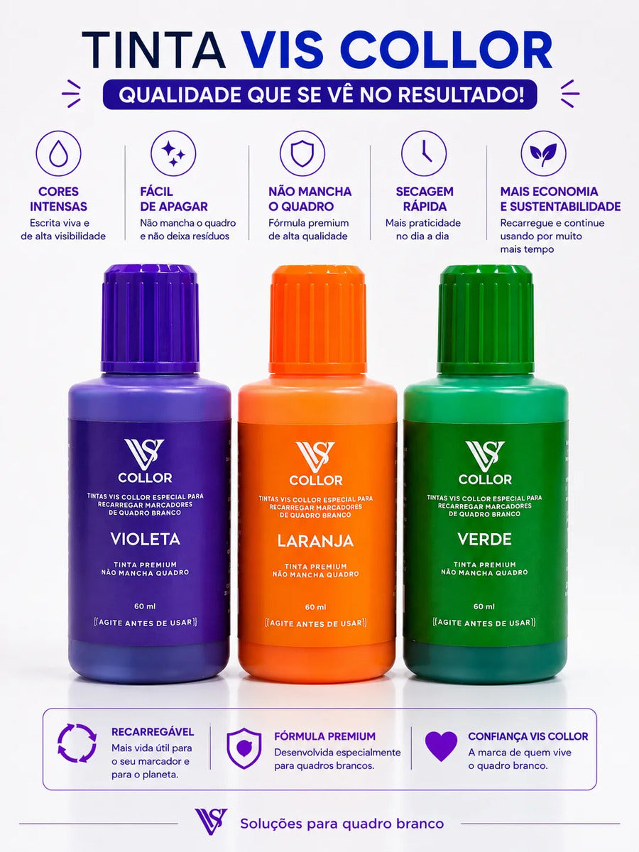 Pincel Marcador Quadro Branco Recarregável + Tinta 60ml Vis Laranja