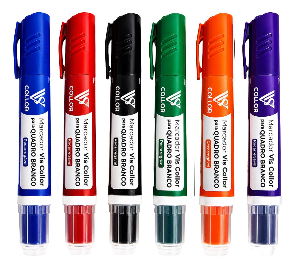6 Pincel Marcador Para Quadro Branco Escola - Vis Collor 1-de-cada-cor
