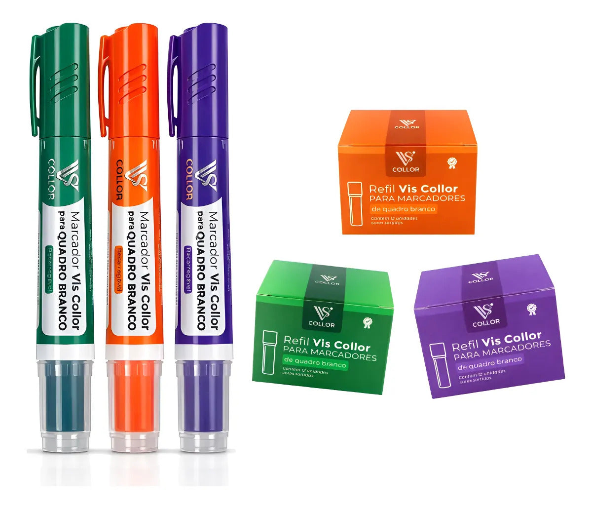 Pincel Quadro Branco Recarregável Kit 3 + 36 Refil