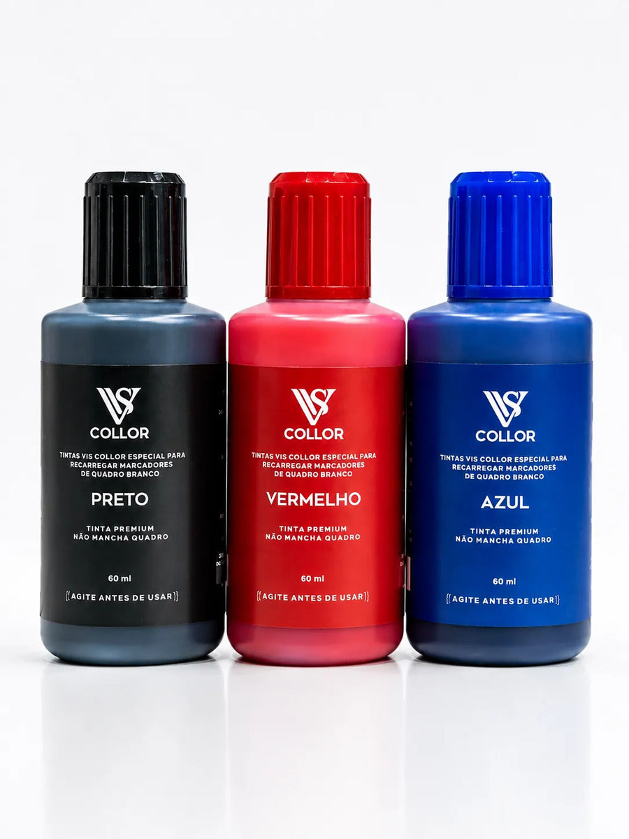 Tinta Premium Para Marcador De Quadro Branco Kit3 Nao Mancha Preto Azul Vermelho