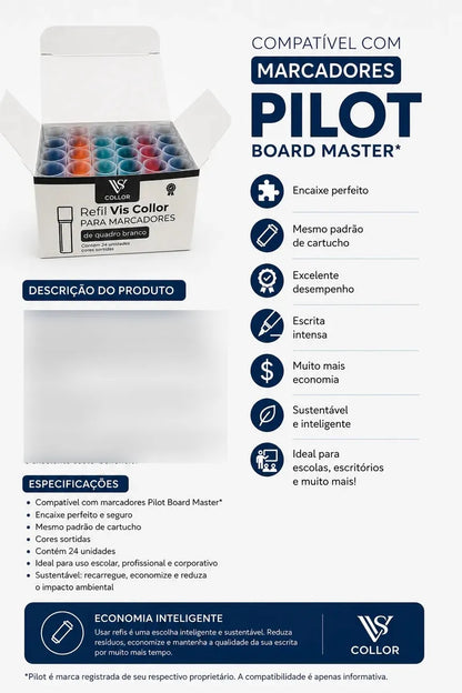 24 Recargas Para Pincel Quadro Branco Lousa+6 Pontas Macias 6 Cores