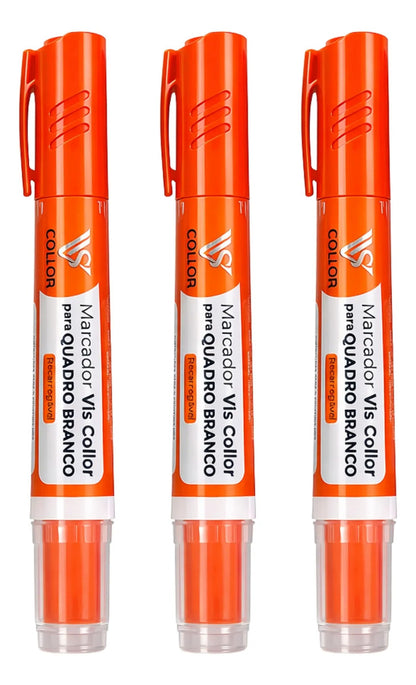 Marcador Canetão Para Quadro Branco Recarregavel  Kit 3 Laranja
