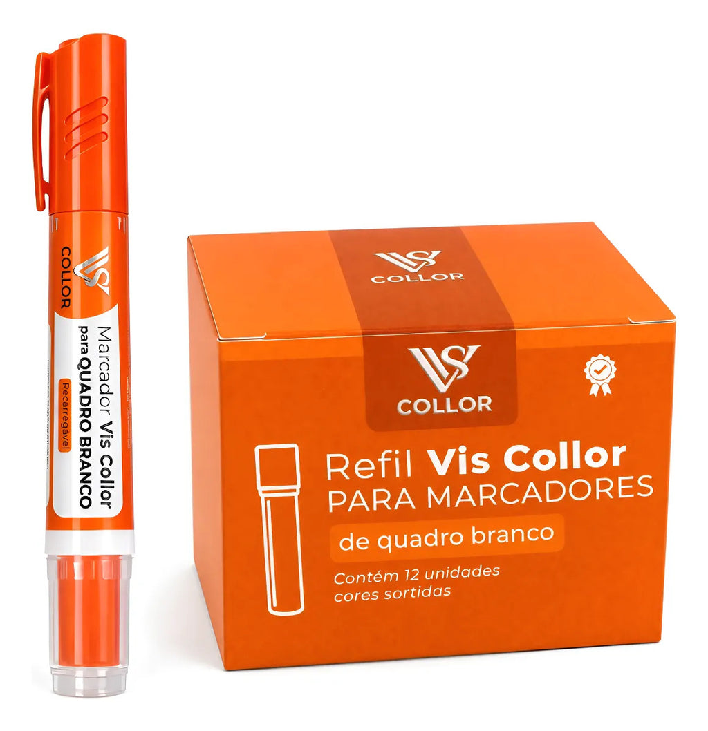 Pincel Quadro Branco Cores Vibrantes + 12 Recargas Mesma Cor