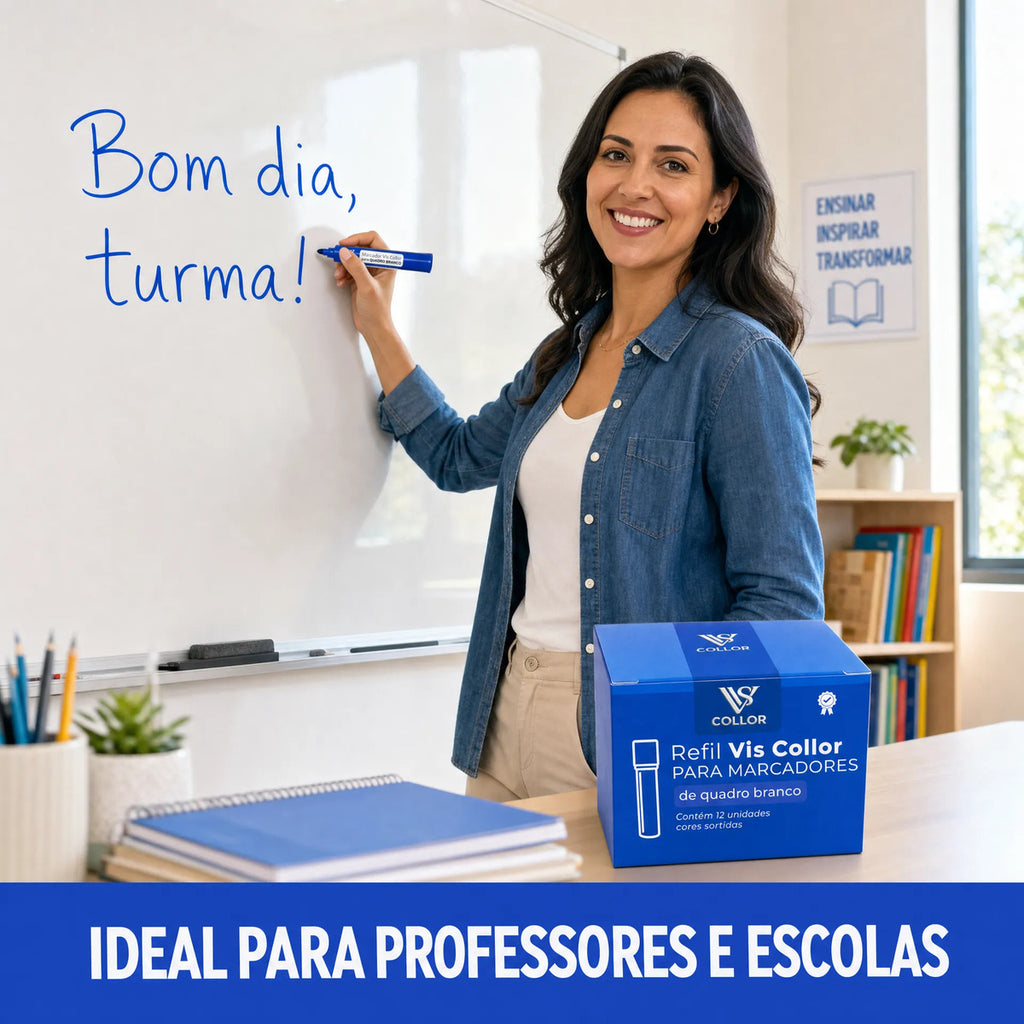 Pincel Quadro Branco Recarregável + 12 Recargas Não Mancha