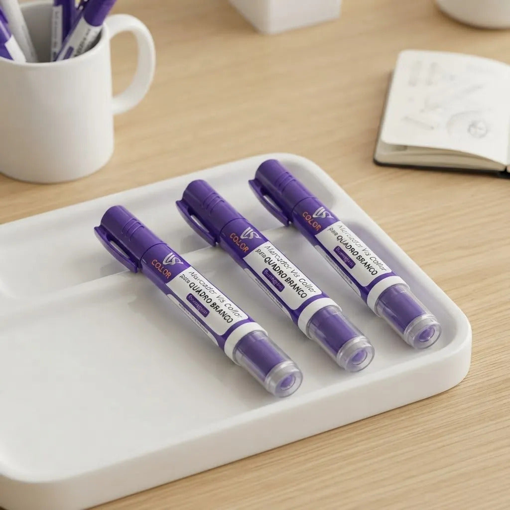 Marcador Canetão Para Quadro Branco Recarregavel  Kit 3 Violeta