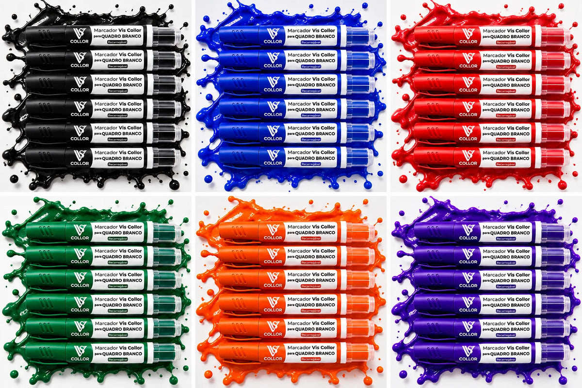 Kit 6 Marcadores Pincel Viscollor Recarregável Quadro Branco Laranja