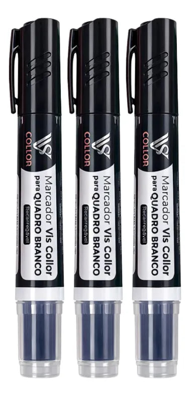 Marcador Canetão Para Quadro Branco Recarregavel  Kit 3 Preto