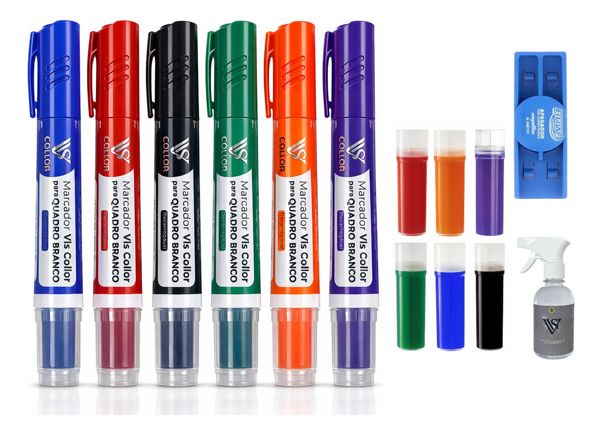 Kit 6 Pincel Para Quadro Branco+ 6 Recargas Extras + Brinde 6 Cores