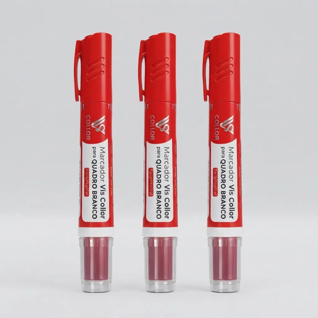Marcador Canetão Para Quadro Branco Recarregavel  Kit 3 Vermelho