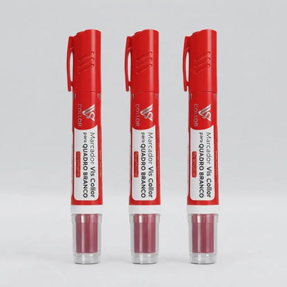 Marcador Canetão Para Quadro Branco Recarregavel  Kit 3 Vermelho