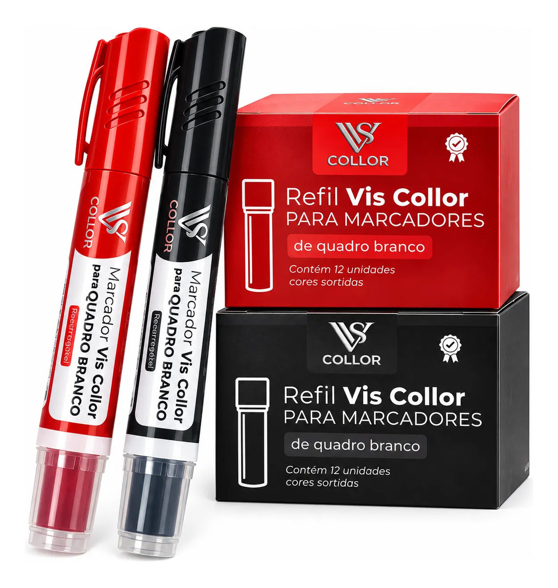 24 Cartuchos E 2 Pincéis Preto E Vermelho Recarregáveis