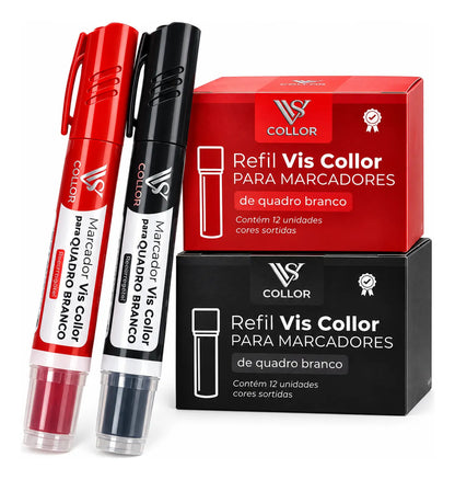 24 Cartuchos E 2 Pincéis Preto E Vermelho Recarregáveis