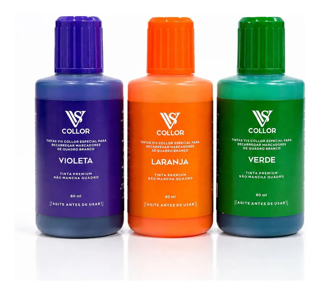 Tinta Premium Para Marcador De Quadro Branco Kit3 Nao Mancha Verde Laranja Violeta