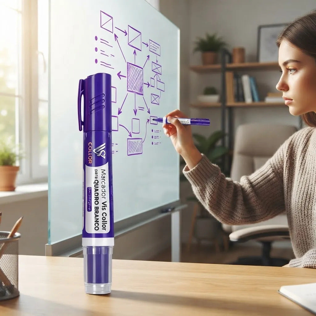 Pincel Marcador Quadro Branco Recarregável+6 Recargas Extras Violeta