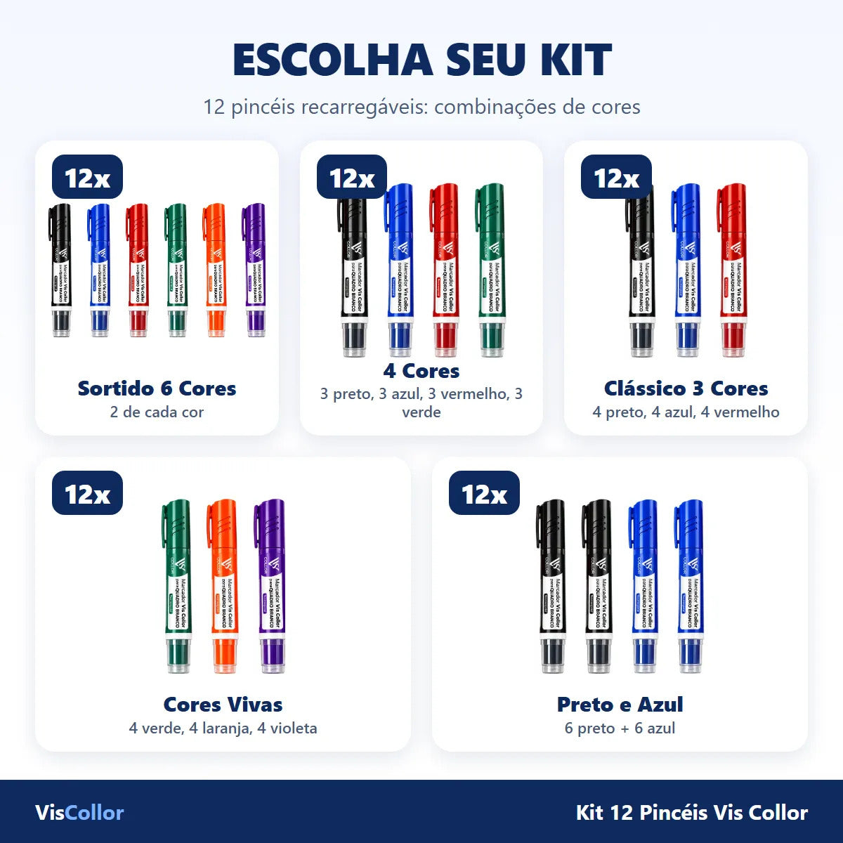 Caneta Para Quadro Branco Kit 12 Unidades