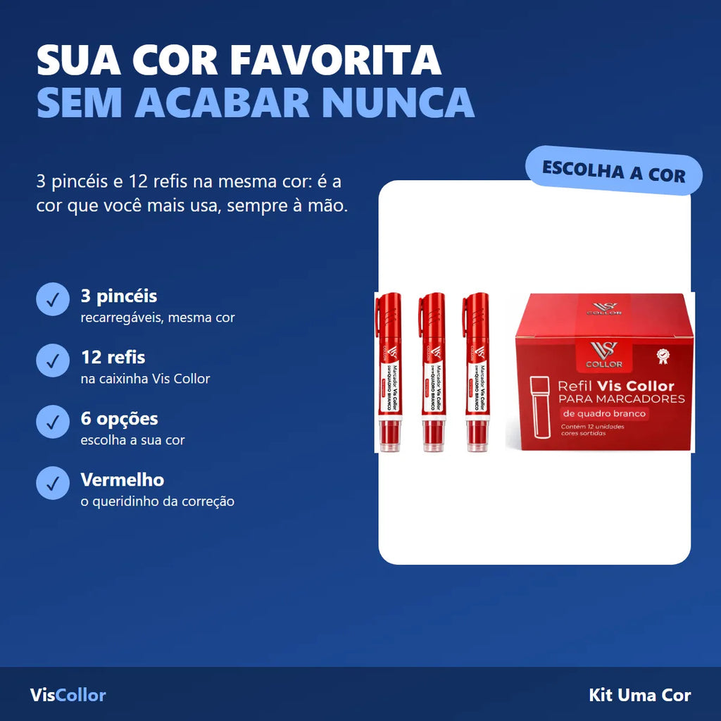Kit 3 Pincel Quadro Branco + 12 Refil Mesma Cor