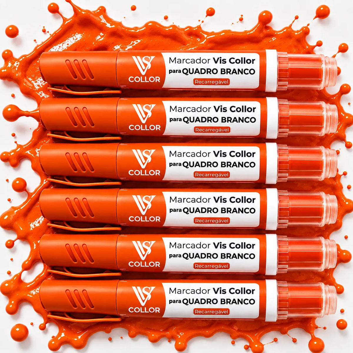 Kit 6 Marcadores Pincel Viscollor Recarregável Quadro Branco Laranja