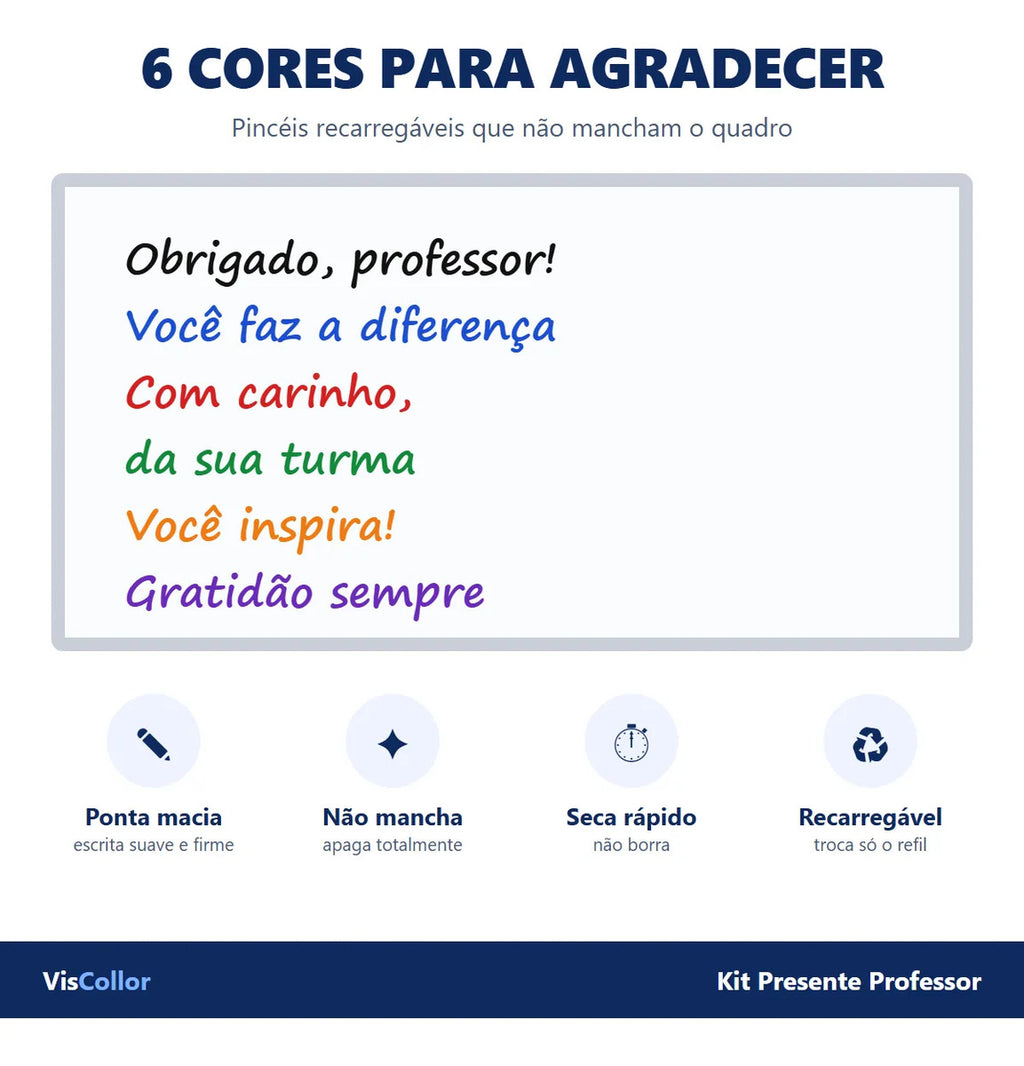 Kit Presente Professor 6 Pincel Quadro Branco + Apagador