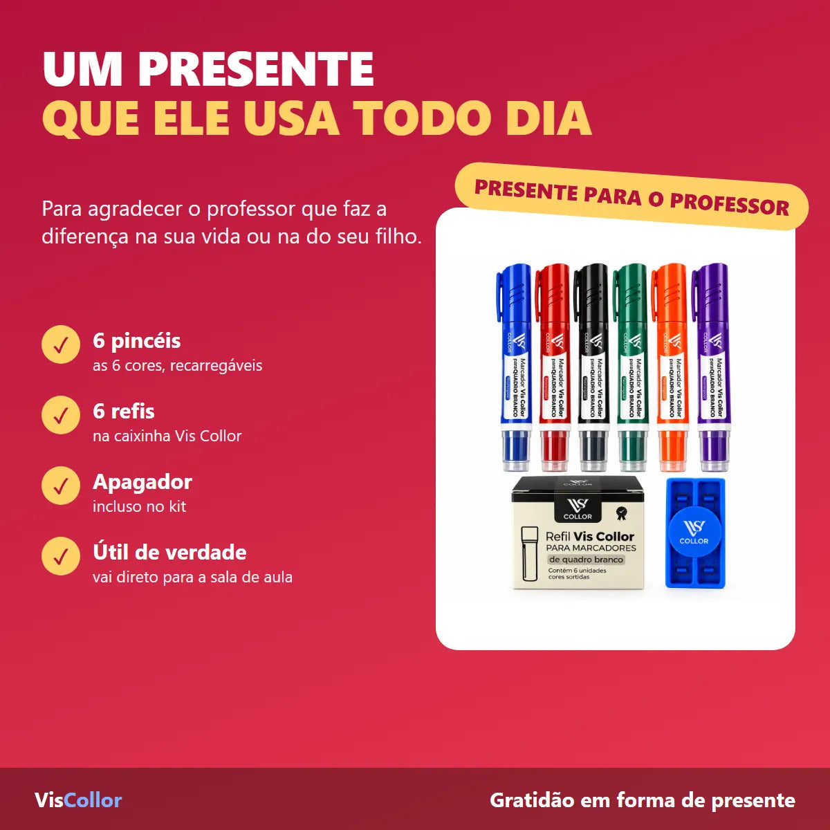 Kit Presente Professor 6 Pincel Quadro Branco + Apagador
