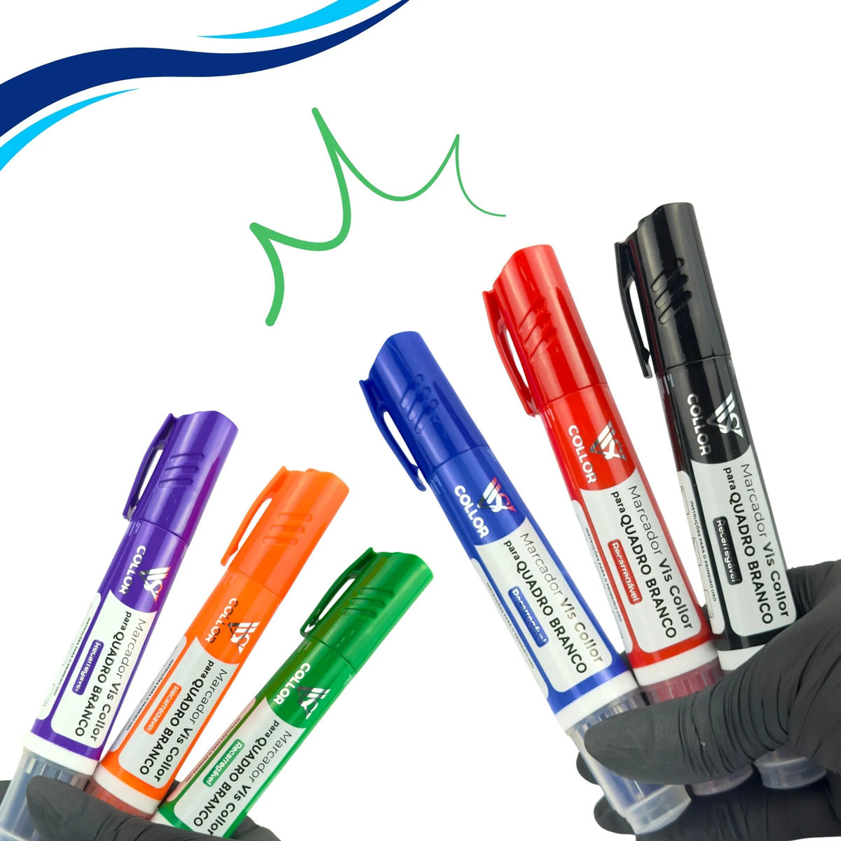 Kit 6 Marcadores Pincel Viscollor Recarregável Quadro Branco 2pretos 2azuis 2vermelhos