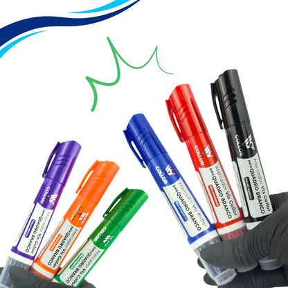 Kit 6 Marcadores Pincel Viscollor Recarregável Quadro Branco 2pretos 2azuis 2vermelhos