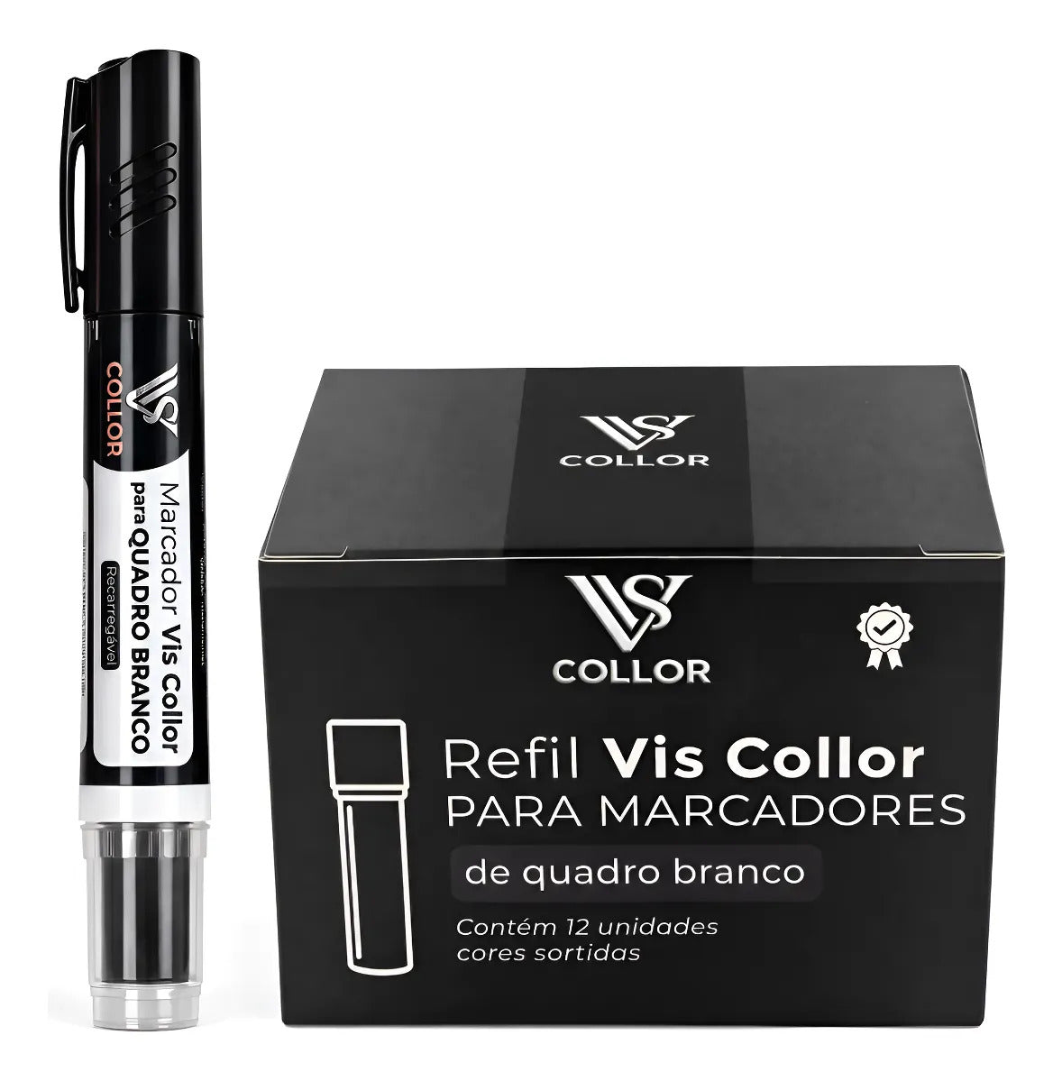 Pincel Quadro Branco Recarregável + 12 Recargas Não Mancha