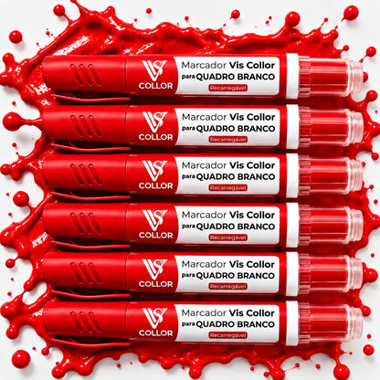 Kit 6 Marcadores Pincel Viscollor Recarregável Quadro Branco Vermelho