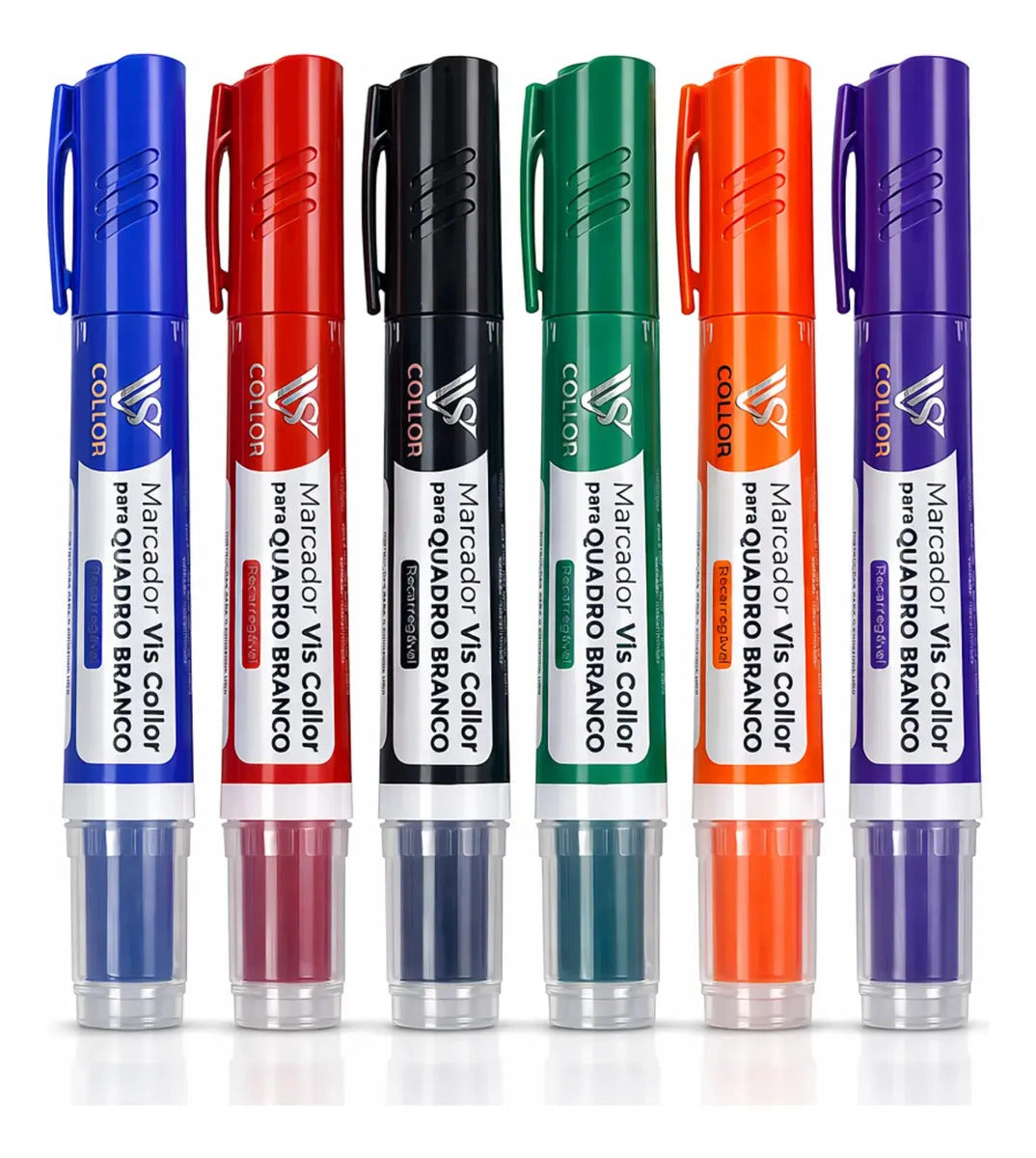 Kit Marcador Para Quadro Branco Vis Collor Com 6 Canetões E 72 Recargas