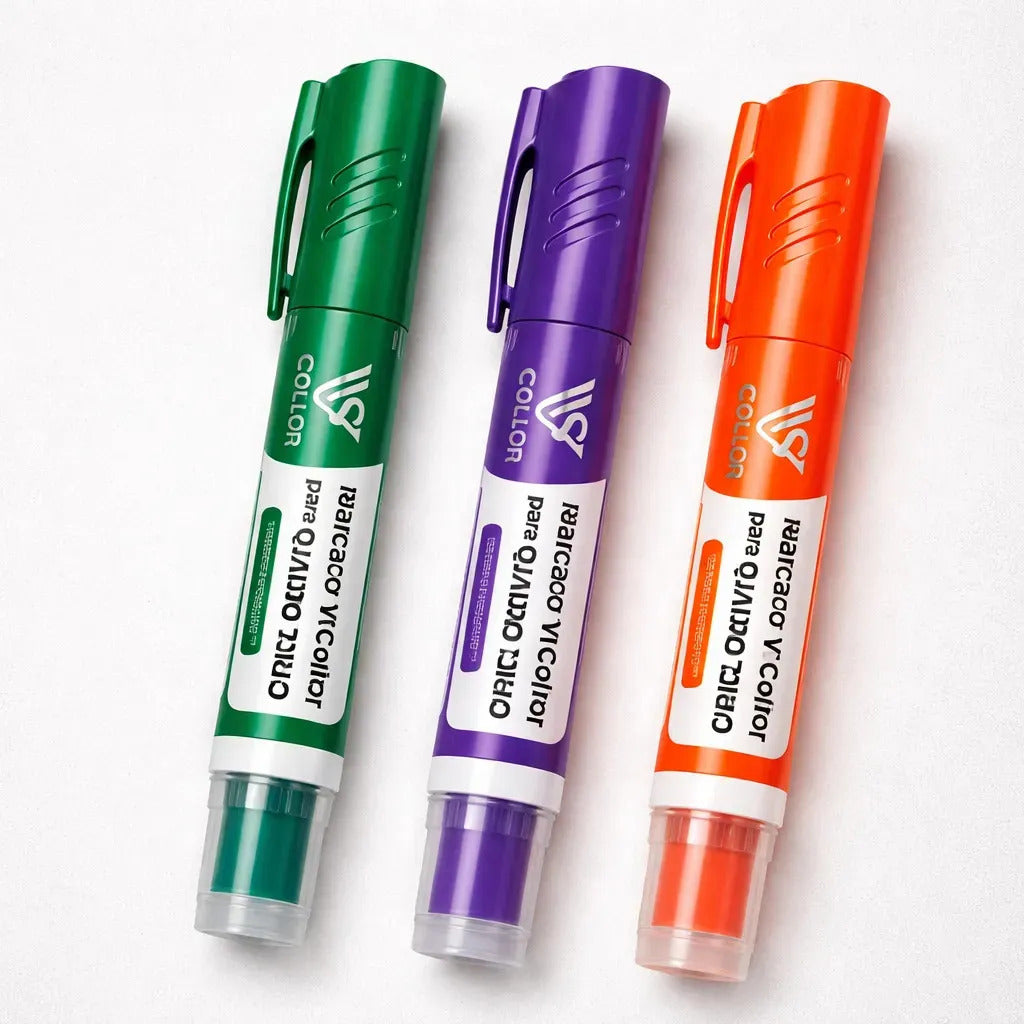 Kit 3 Pincel Para Quadro Branco Recarregave -não Mancha Verde-violeta-laranja