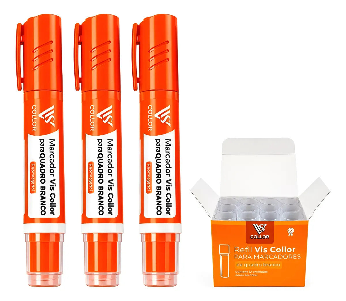 Kit 3 Pincel Quadro Branco + 12 Refil Mesma Cor
