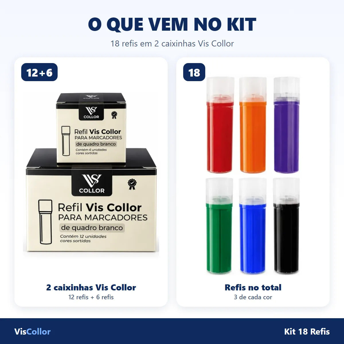 Kit 18 Refil Pincel Quadro Branco Recarregável 6 Cores
