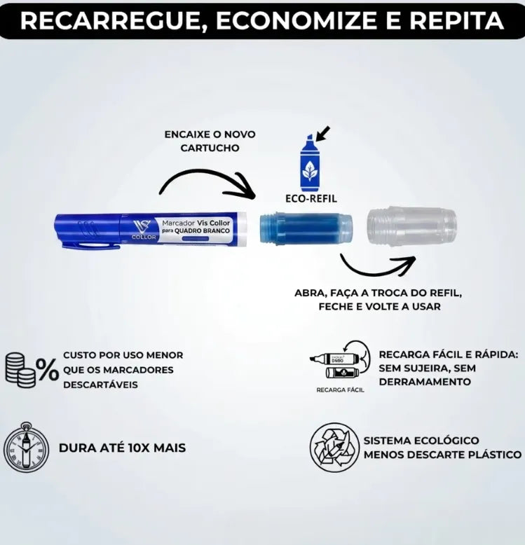 Pincel Marcador Quadro Branco Recarregável + Tinta 60ml Vis Violeta