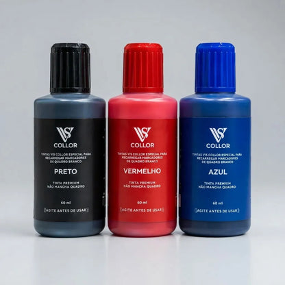Tinta Premium Para Marcador De Quadro Branco Kit3 Nao Mancha Preto Azul Vermelho