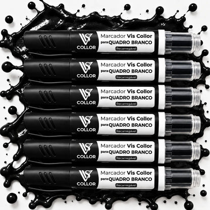 Kit 6 Marcadores Pincel Viscollor Recarregável Quadro Branco Preto