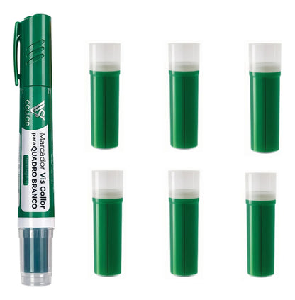 Pincel Marcador Quadro Branco Recarregável+6 Recargas Extras Verde
