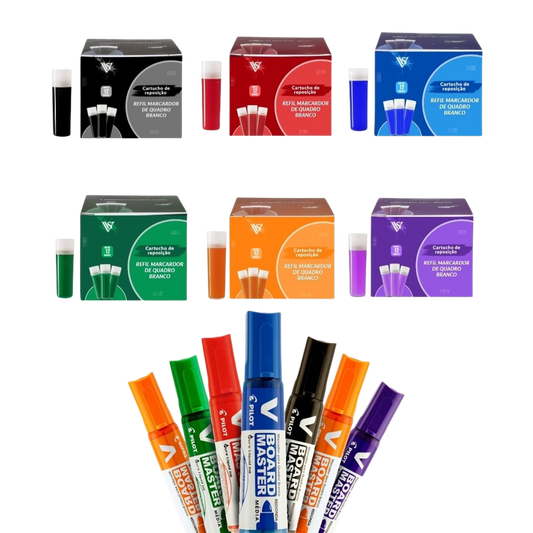 Kit 6 Pinceis Para Quadro Branco Recarregável + 72 Recargas