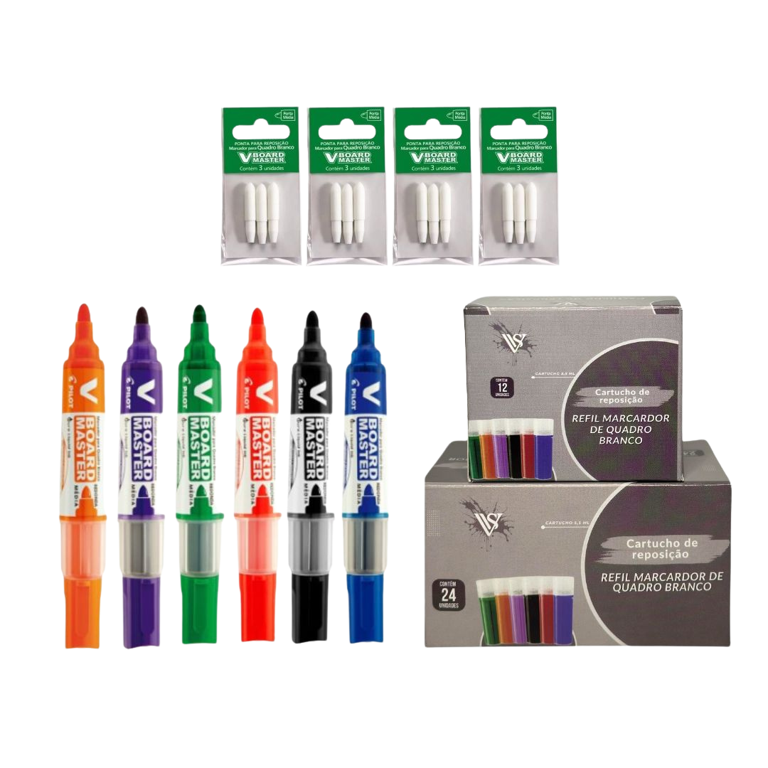 Kit 6 Pinceis Para Quadro Branco Pilot + 36 Cargas+ 6 Pontas