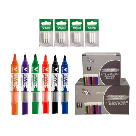 Kit 6 Pinceis Para Quadro Branco Pilot + 36 Cargas+ 6 Pontas