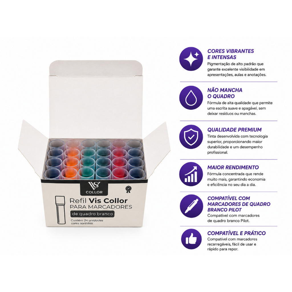 36 Recargas Tinta Para Marcador Pincel Quadro Branco Lousa + Pincel e Limpador Gratis