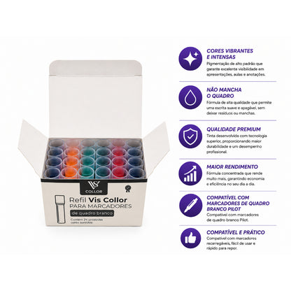 36 Recargas Tinta Para Marcador Pincel Quadro Branco Lousa + Pincel e Limpador Gratis